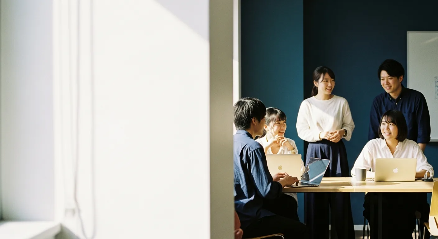 明るいオフィスで働くメンバーの様子