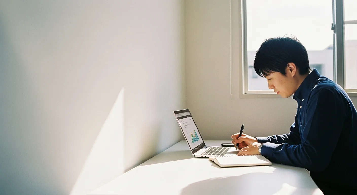 サイトの検索データを見ながら記事を書き進めている様子