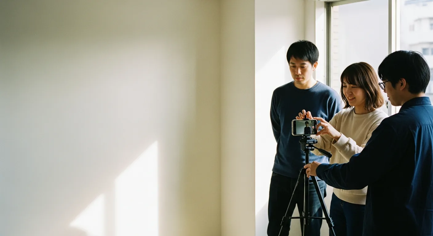 スマートフォンで縦型のショート動画を撮影している制作の様子